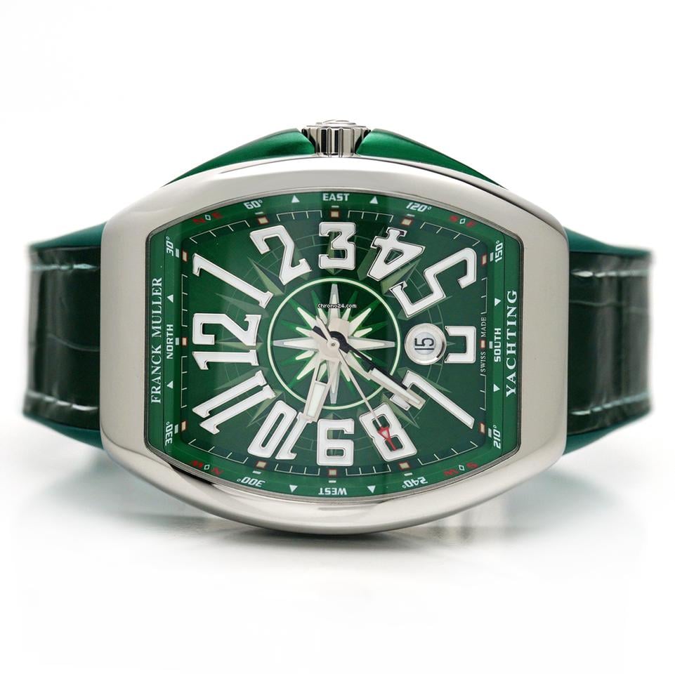 Franck Muller Vanguard Yachting 41mm, Green Dial, Green inserts on both sides of case, Green Leather on Rubber Strap