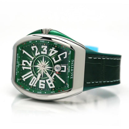 Franck Muller Vanguard Yachting 41mm, Green Dial, Green inserts on both sides of case, Green Leather on Rubber Strap