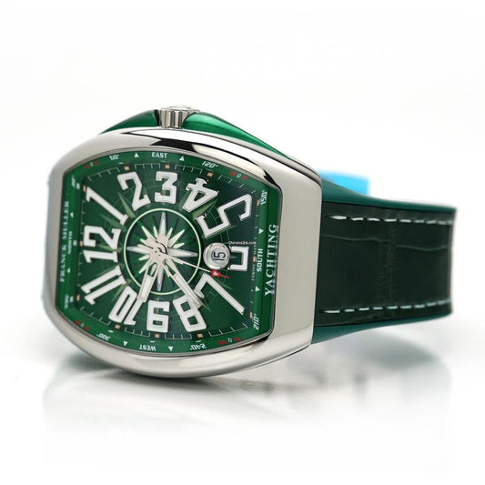 Franck Muller Vanguard Yachting 41mm, Green Dial, Green inserts on both sides of case, Green Leather on Rubber Strap