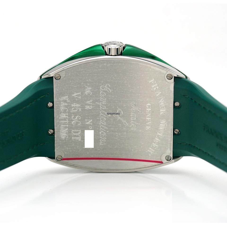 Franck Muller Vanguard Yachting 41mm, Green Dial, Green inserts on both sides of case, Green Leather on Rubber Strap