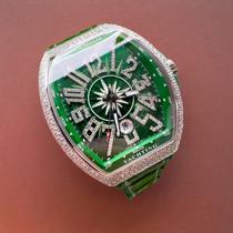 Franck Muller Vanguard Yachting 41mm, Green Dial, Green inserts on both sides of case, Green Leather on Rubber Strap