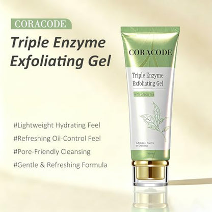 Triple Enzyme Green Tea Exfoliating Aqua Peel Gel, Deep Pore Face Exfoliant, Gentle Facial Exfoliator, Dead Skin Remover, Natural Cellulose for Peeling, Reveal All-New Skin(100ml)