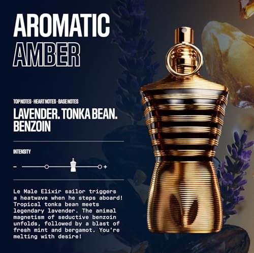 Jean Paul Gaultier Le Male Elixir Parfum - Long Lasting Woody Aromatic Cologne for Men with Lavender, Tonka Bean & Warm Amber - Luxury Elixir Parfum