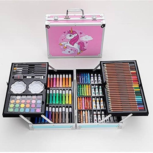 Art Set 145pcs, Art Supplies Set, Drawing Supplies with Portable Aluminum Case Art Kit, Great Gift Artists Drawing Set for Kids, Teens, Boys, Girls, Beginner and Artists (Unicorn-Pink)