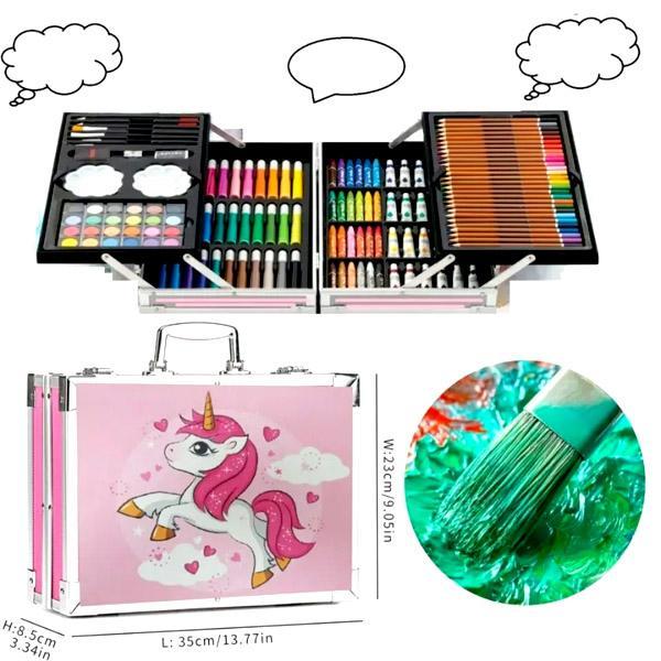 Art Set 145pcs, Art Supplies Set, Drawing Supplies with Portable Aluminum Case Art Kit, Great Gift Artists Drawing Set for Kids, Teens, Boys, Girls, Beginner and Artists (Unicorn-Pink)