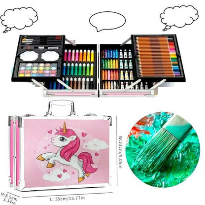 Art Set 145pcs, Art Supplies Set, Drawing Supplies with Portable Aluminum Case Art Kit, Great Gift Artists Drawing Set for Kids, Teens, Boys, Girls, Beginner and Artists (Unicorn-Pink)
