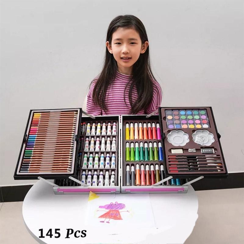 Art Set 145pcs, Art Supplies Set, Drawing Supplies with Portable Aluminum Case Art Kit, Great Gift Artists Drawing Set for Kids, Teens, Boys, Girls, Beginner and Artists (Unicorn-Pink)