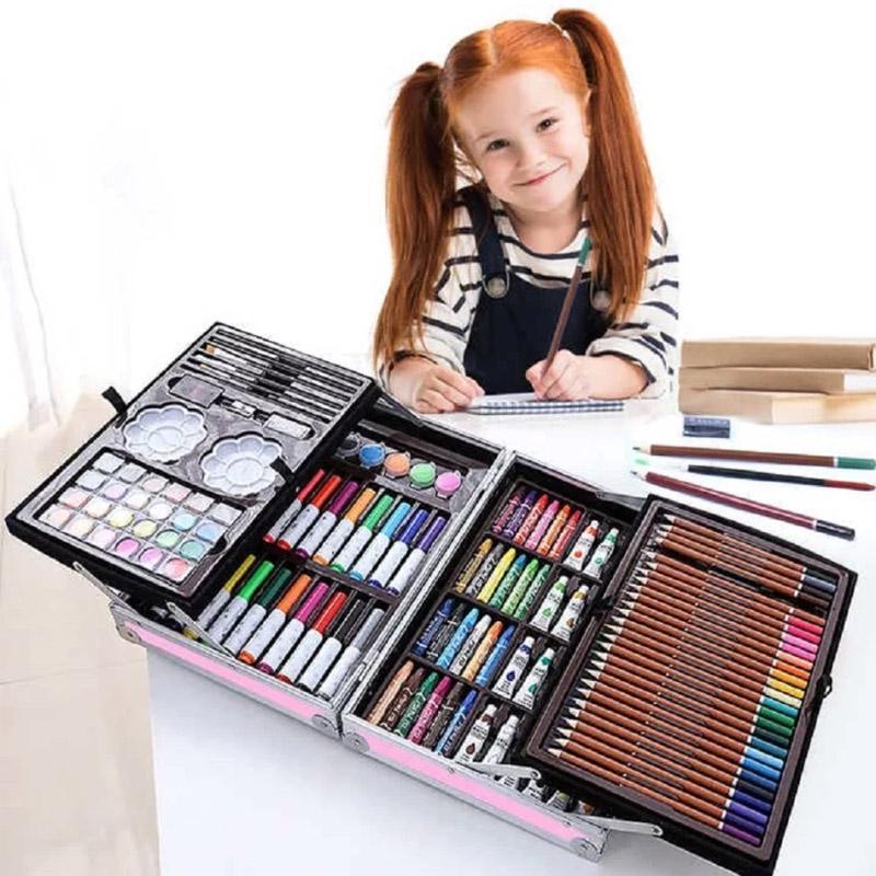 Art Set 145pcs, Art Supplies Set, Drawing Supplies with Portable Aluminum Case Art Kit, Great Gift Artists Drawing Set for Kids, Teens, Boys, Girls, Beginner and Artists (Unicorn-Pink)