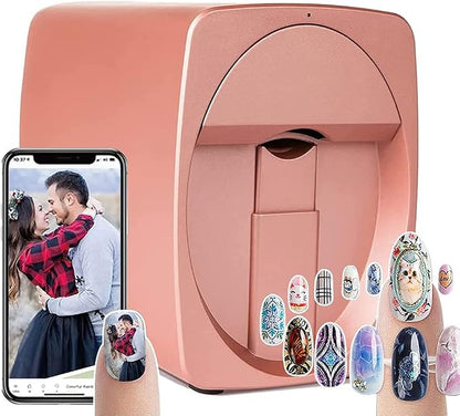 Intelligent 3D Nail Painting Machine, Portable Digital Mobile Nail Art Printer, Support WiFi/DIY, Professional Nails Art Equipment for Beauty & Personal Care for Girls' Home Nails,Rosegold