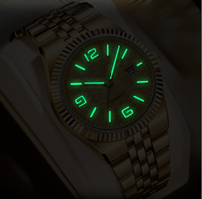 Weidun Log Men's Quartz Calendar Wristwatch – Three-Dimensional Linear Grid Texture, Diamond Accents, Luminous Display, Date Function, Water-Resistant – Elegant Gift Box