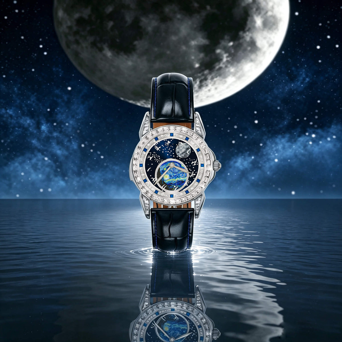 Astral Vortex - Automatic Mechanical Watch for Men l Nebula Moonphase Dial l Bonus Precision Winder Included