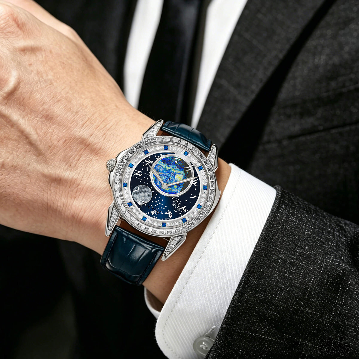 Astral Vortex - Automatic Mechanical Watch for Men l Nebula Moonphase Dial l Bonus Precision Winder Included