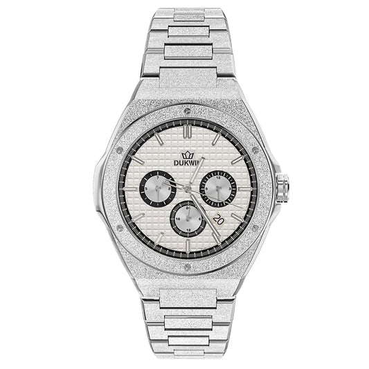 Regal Baron - Sparkling Frosted Texture Steel White Dial Miyota 9120 Automatic Watch for Men l Bonus Precision Winder Included