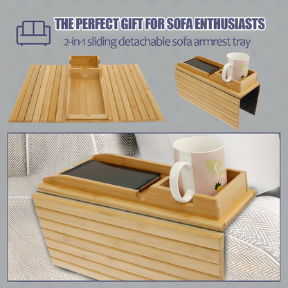 Bamboo Sofa Arm Tray Table – No-Slip Couch Organizer