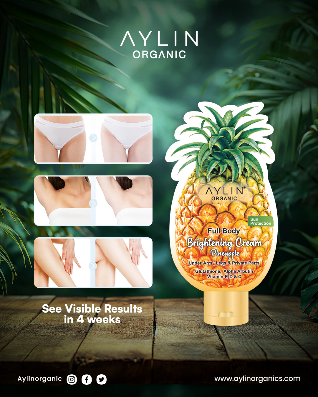 Aylin Organic Full Body Brightening Cream with Pineapple Extract - 100mle